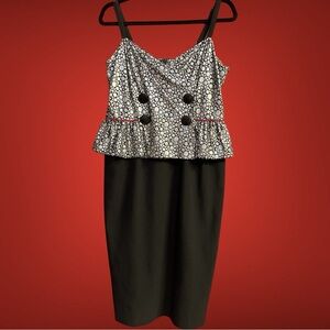 Vintage Glamour Black and Silver Polka Dot Peplum Dress by Tatyana